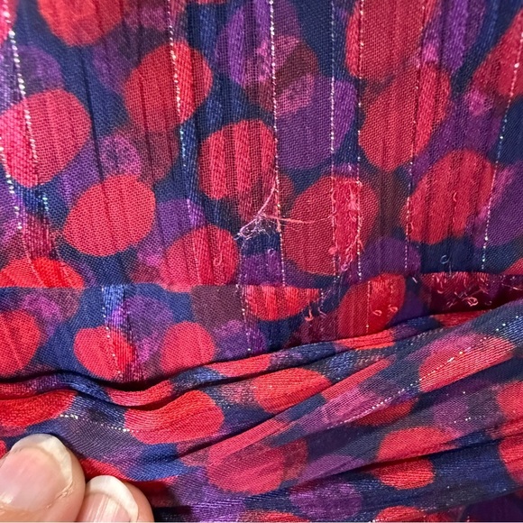Tahari Red and Blue Polka Dot Metallic Chiffon High/low Dress, Size 24W - Picture 4 of 12